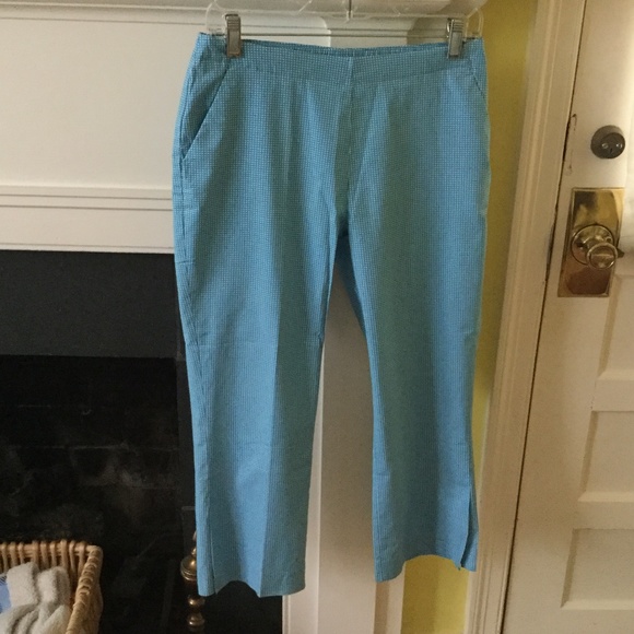 Vintage Gap Gingham Stretch Capri Cropped Pants Blue Y2K - Sz 4 - Picture 2 of 9